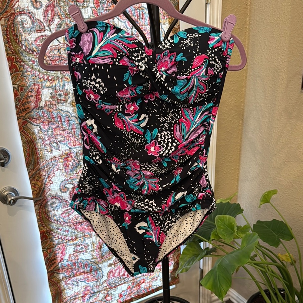 Anne Cole Black and Pink Floral Swimsuit